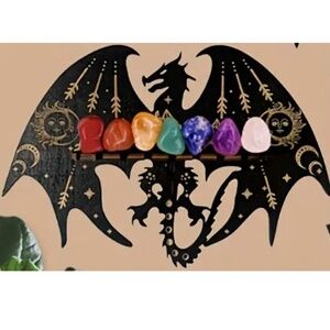 NEW! Majestic Black and Gold Dragon Crystal / Gemstone Display Wall Shelf!